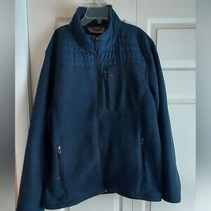 Free Country Mens Blue Fleece Thermal Long Sleeve Zip Sweater Jacket XL Gorp